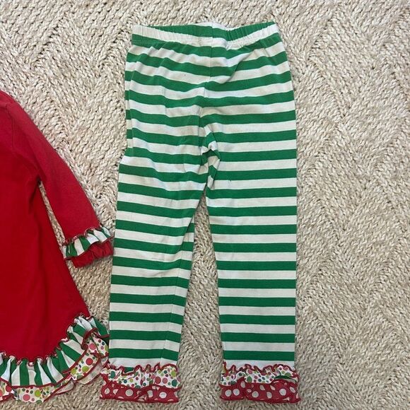 Rare Editions ruffle hem ribbon Christmas tree pants set size 4t - Picture 5 of 5
